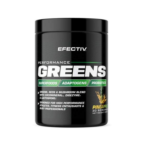 Efectiv Nutrition Performance Greens | Superfoods | Adaptogens | Greens Reds and Mushroom Blend | 30 Servings | 390g (Pineapple)