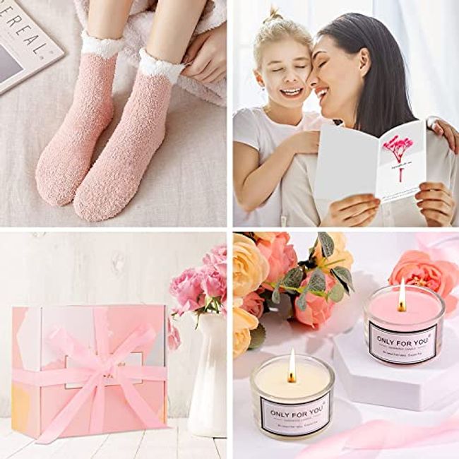 Birthday Gifts for Women, Valentines Day Gifts for Her Girlfriend BFF Mom  Wife Daughter Sister, Spa Gift Set for Women with Soy Wax Scented Candles,  Bath Bomb, 12oz Double Insulated Tumbler