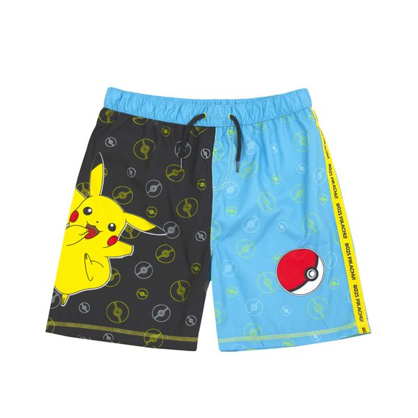 Pokemon Swim Shorts for Boys | Black & Blue Pikachu Swimwear Kids & Teens | Gamer Swimming Pants Trunks with Drawstring Waistband 9-10 Years