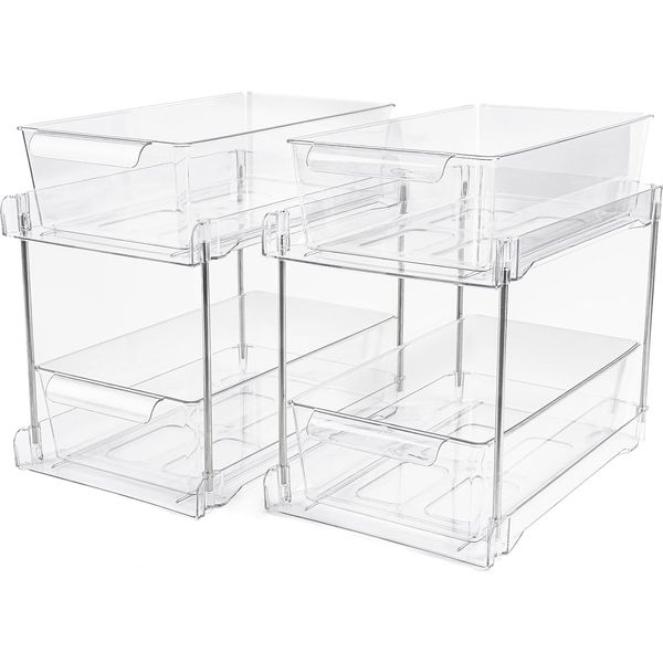 2Pack 2-Tier Bathroom Storage Organizer Clear under Sink Organizers Kitchen