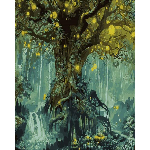 DIY Paint by Numbers Kits, Amiiba Fantasy Forest Psychedelic Magical Tree of Life 16x20 inch Acrylic Painting by Number Wall Art Crafts (Forest, Without Frame)