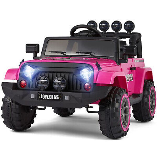 JOYLDIAS Pink Electric 12V Battery Kids Ride On Car Toy Jeep Gift w/Music,Remote