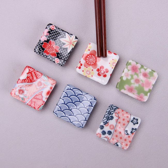 allbeschoi Chopsticks Rest, Set of 6, Square Cherry Blossom Chopstick Rest, Stylish, Fugu or Chopsticks Rest, Fun, Fashionable, Chopstick Rest, Tableware, Porcelain, Tableware, Tableware, Tableware,