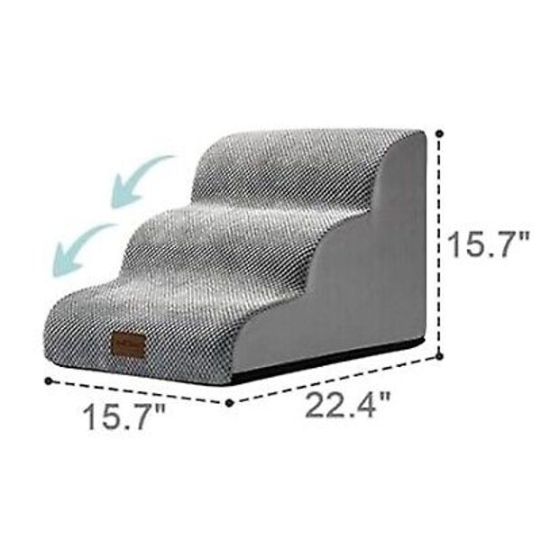 Cozy Kiss High Density Foam Dog Stairs 3-Tier Pet Ramp Step Ladder Bed/Sofa Gray