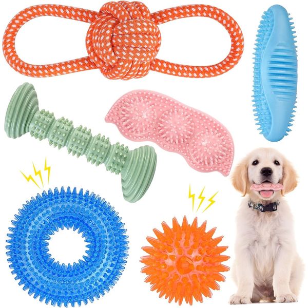 YUKOOY Dog Chew Toys for Puppy Teething, 3Pack 2-8 Months Puppies Teething Toys Soft & Durable Puppy Toys for Cleaning Teeth and Protects Oral Health Both Small Dogs & Medium Dog Suitable (6 PACK)