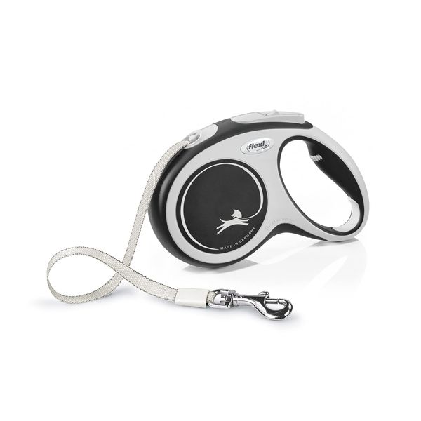 Flexi New Comfort Tape Grey & Black Medium 5m Retractable Dog Leash/Lead for dogs up to 25kgs/55lbs