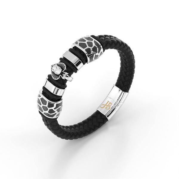 Jewellbox | Grim Skull Black Leather Braided Bracelet for Men | Mens Bracelets Luxury Gift Ideas