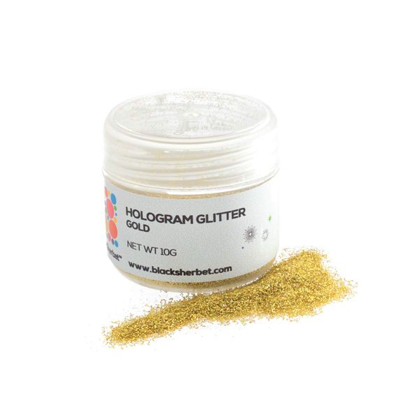 BlackSherbet Hologram Glitter (10 grams) for Gourmet Dessert, Cakes, Cupcakes, Decorating, Cookies, Cake Pops, Fondant. (Gold)