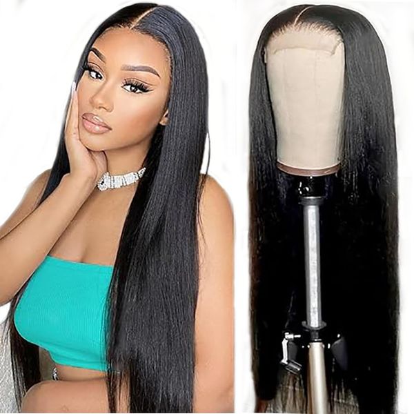 Hxxcoup Echthaar Perücke für Damen Perücken Schwarz Glueless Wig Human Hair Wig Lace Wig Real Hair Wig 5x5 Lace Front Wig 100% Brazilian Remy Hair Wig Lace Closure with Baby Hair 22 Zoll