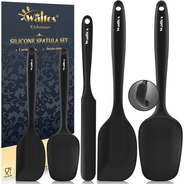 Walfos Silicone Spatula Set - 600ºF Heat Resistant Kitchen Scraper Spatulas, Strong Steel Core and One-Piece Design, Prefect for Cooking Mixing & Baking - BPA Free & Dishwasher Safe Set of 5, Black