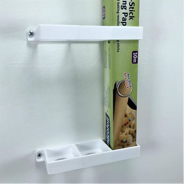 Tin Foil/Cling Film/Grease Proof Paper Mount Bracket Holder Organiser for Kitchen Cupboard Storage Vertical Mount White