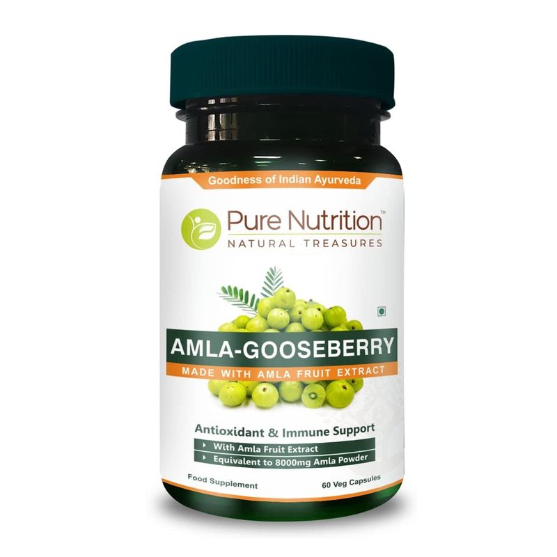 Pure Nutrition Amla Extract 1000mg. (Equivalent to 8000mg Amla Fruit Powder) Non GMO | 60 Veg Cap...