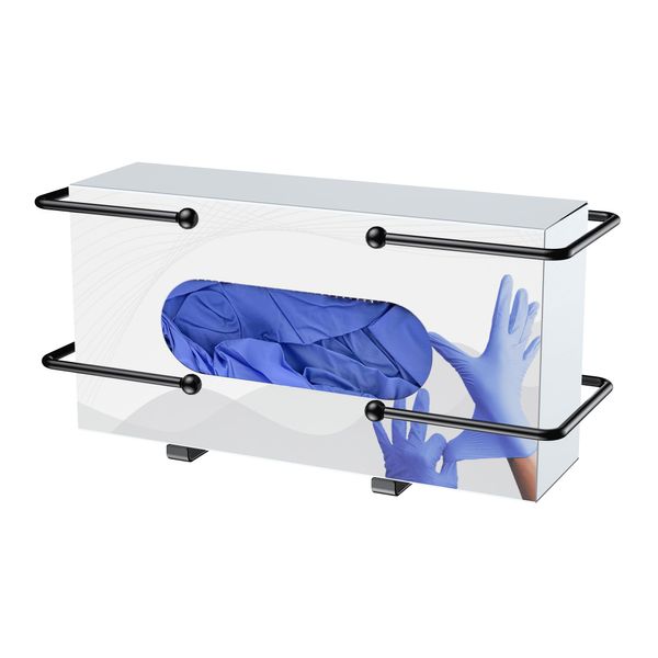 Glove Box Dispenser Wall Mount: Black Glove Holder for Disposable Glove Box & Tissue Box, Glove Box Organizer for Lab, Kitchen, Medical Glove Holder on Wall