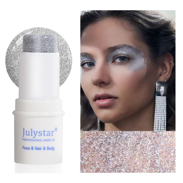 Body Glitter Stick,Waterproof Mermaid Face Glitter Gel Makeup, Holographic Sequins Paint for Face/Body/Hair/Eyes/Lip.(06-Silver)