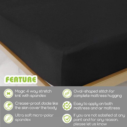 Fitted Sheet- COSMOPLUS Full Fitted Sheet Only（No Flat Sheet or Pillow Shams）,4 Way Stretch Micro-Knit,Snug Fit,Wrinkle Free,for Standard Mattress and Air Bed Mattress from 8” Up to 14”,Black
