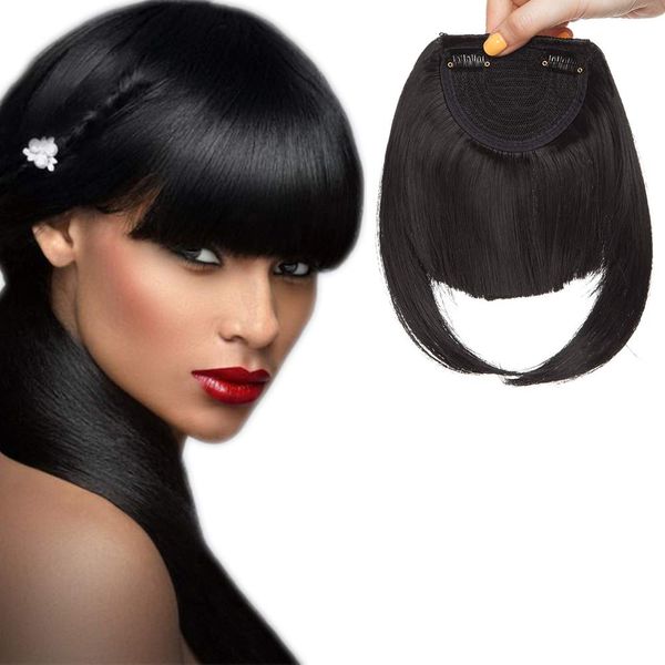 Flat Clip In On Bangs Fringe Hair Extension One Piece Synthetic With Temples Fringe Hairpiece Hair Accessories For Womens, Natural Black