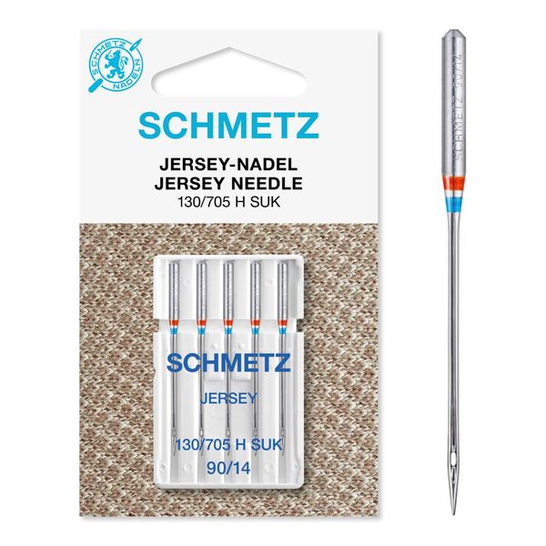 SCHMETZ Domestic Sewing Machine Needles | 5 Jersey Needles | 130/705 H SUK | Needle Size 90/14 | Can be Used on All Conventional Household Sewing Machines