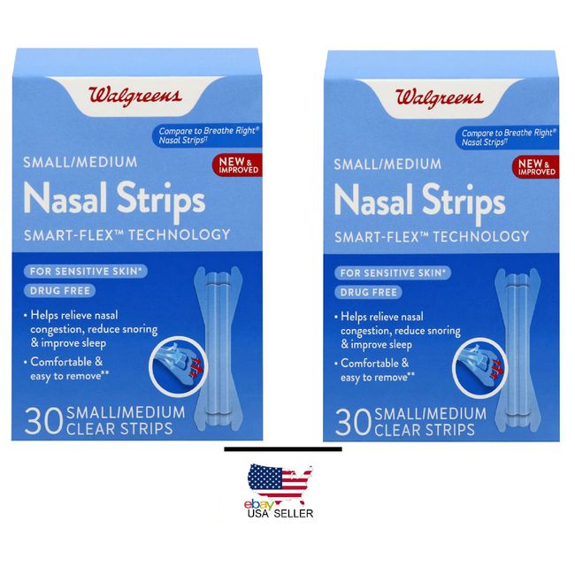 2 Pack of Walgreens Breathe Right Small/Medium Original Nasal Strips 60 Total