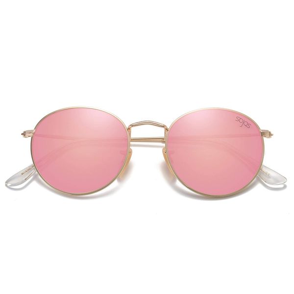 SOJOS Small Round Polarized Sunglasses for Women Men Classic Vintage Retro Shades UV400 SJ1014, Pink