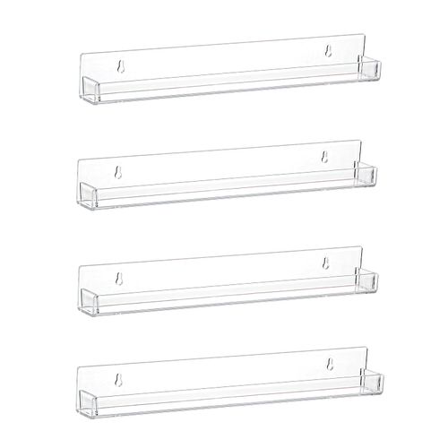 LikeU Nail Polish Rack Wall Mounted Shelf 4 Pack,Clear Acrylic Nail Polish Holder Organizer with Removable Anti-slip End Inserts,4 Tiers Floating Polish Organizer Display 60 Bottles