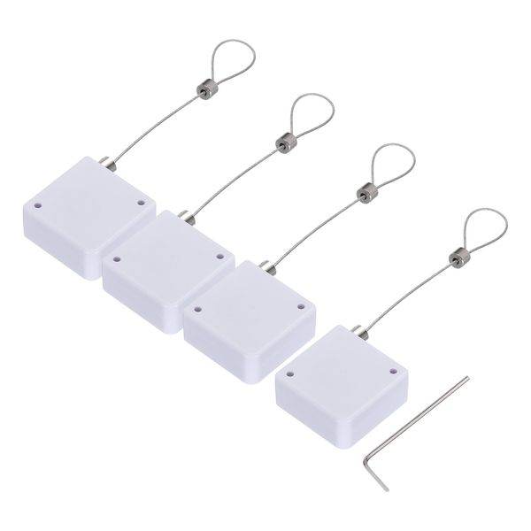 sourcing map Retractable Cable Lock with Double-Sided Adhesive Slow Remote Control Security Lock for TV, DVD,Showroom,Remote,600g 4Set White