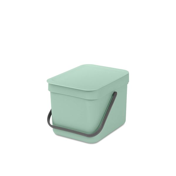 Brabantia - Sort & Go Waste Bin 6L - Small Recycling Bin - Stay Open Lid - Carry Handle - Easy to Clean - for Worktop or Under Kitchen Counter - Food Waste Caddy - Jade Green - 20 x 25 x 18 cm