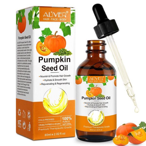 RSGRT Pumpkin Seed Oil for Hair Growth, Organic Pumpkin Seed Oil, Pumpkin Oil for Hair, Eyebrow & Eyelash Growth, Skin Care, Pure Pumpkin Oil for Hair Growth (60ml)