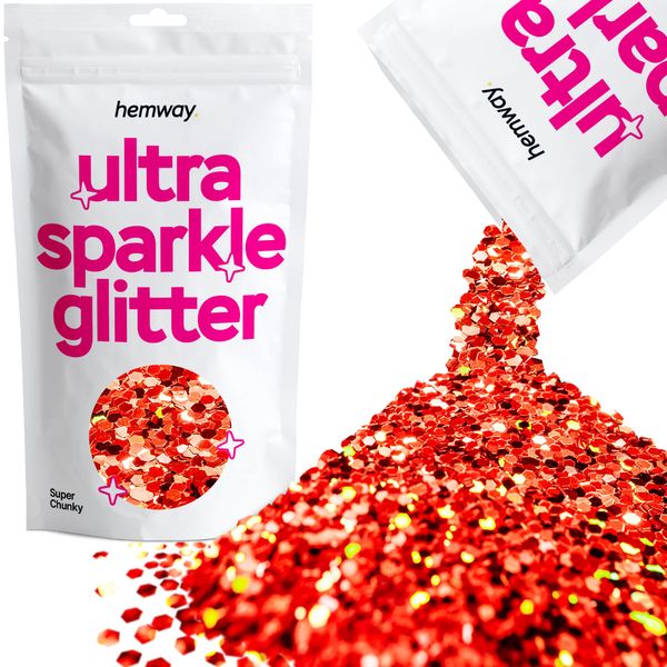 Red Holographic Super Chunky Ultra Sparkle Glitter, 100g / 3.5oz Glitters Powder Packs for Resin, Craft Glitter for Tumblers Candle Slime, Festival Body Face Nail Glitter Red Holographic