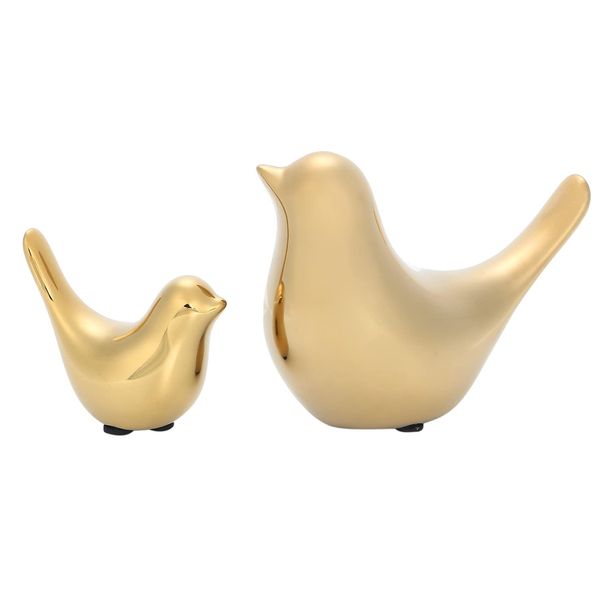 Queen-b Small Bird Gold Object, Set of 2, Large and Small, Improves Luck Scandinavian Bird, Figurine, Simple, Interior, Decorative, Bird, Tabletop, Entryway, Ornament, Gift, Anniversary, Birthday