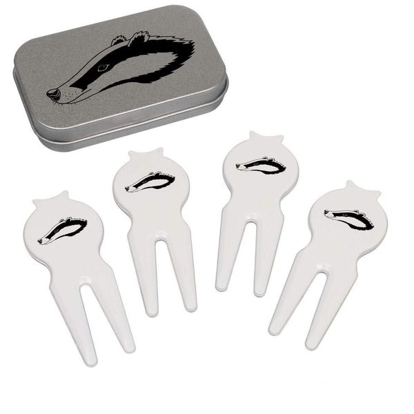 Azeeda 'Badger Head' Golf Divot Tool/Repair Fork Gift Set (GO00004535)