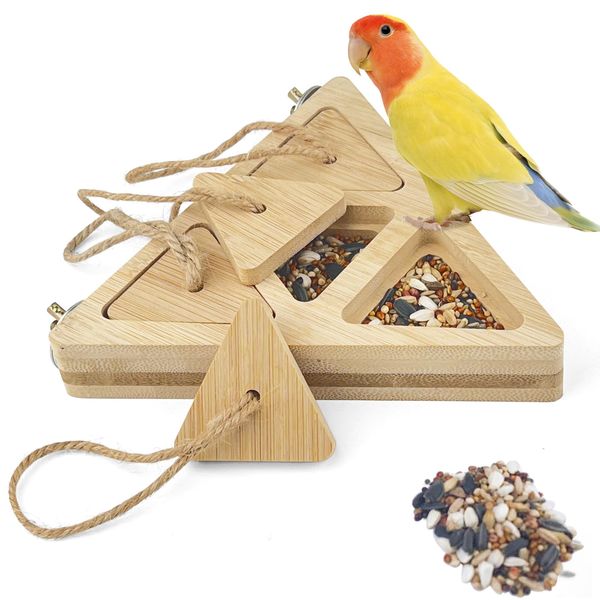 FlidRunest Wooden Bird Foraging Feeder Toy, Interactive Foraging Toys for Parrots, Parrot Chewing Toy, Bird Perches Stand for Parrots, Cockatoo, African Grey, Macaws, Amazon