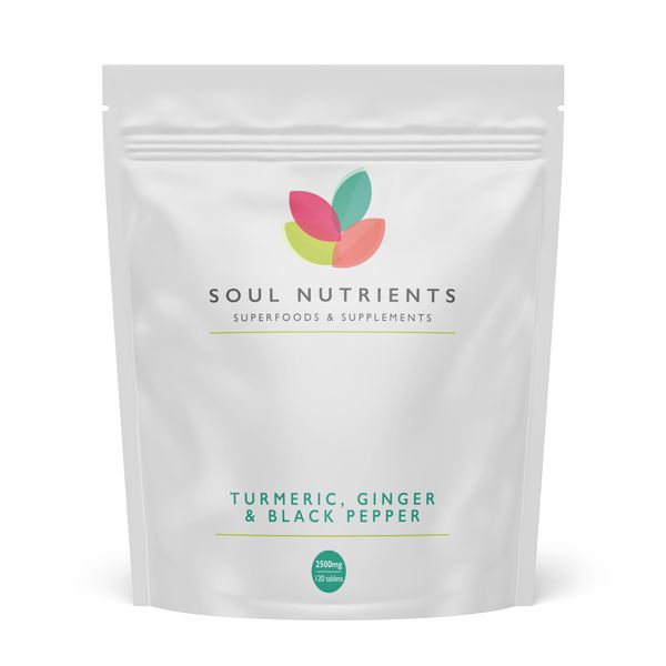 Soul Nutrients Turmeric Tablets 2500 mg with Black Pepper & Ginger, High Strength Curcumin Supplements, Vegan and Gluten Free, UK Made, 120 Count