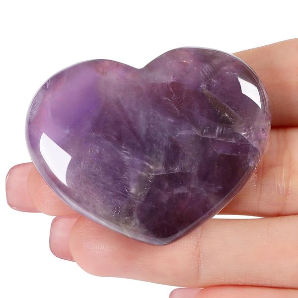 AWARDSEN 45 mm Amethyst Crystal Heart, Big Healing Crystals Stone, Natural Love Hearts Gemstones, Pocket Palm Stones for Anxiety Relief, Crystal Gifts for Women, Valentines Day Gifts for Her