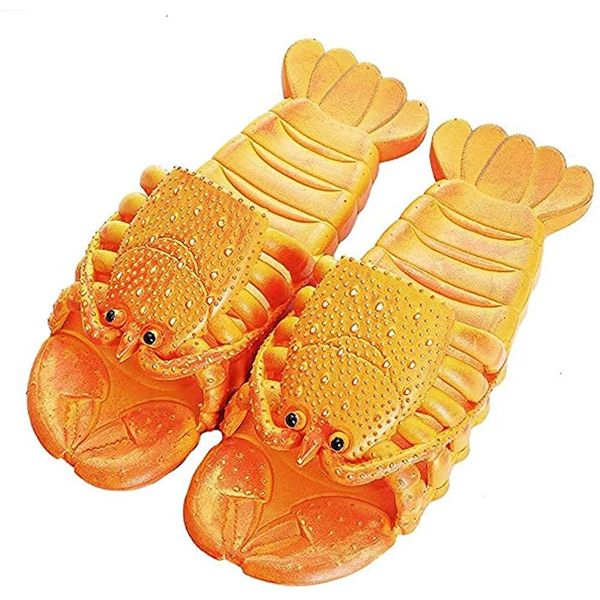 Lobster Slippers Summer Funny Animal Flip Flops Kids Cute Beach Shoes Women Soft Creative Shower Sandals Men Casual Waterproof Slides 2.5 Men Orange