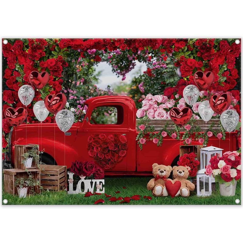 Aperturee Dwarfs Truck Rose Balloon Valentines Stretch Table Cover main image 1
