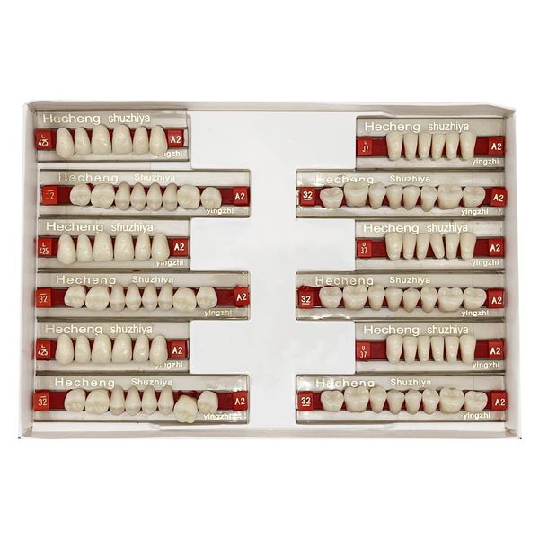 84 Pcs False Teeth Dental Complete Acrylic Resin Denture Teeth, 3 Sets Whole Teeth Synthetic Polymer Denture Tooth, 23 Shade A2 Upper + Lower Dental Materials for Replacement, DIY or Halloween