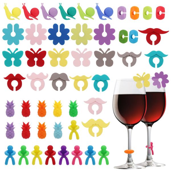 Hejo Wine Glass Charms, 50PCS Silicone Wine Glass Markers Reusable Party Reception Glass Identifiers Wine Accessories Mark Ideal for Daily And Party