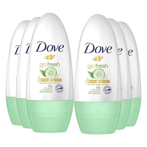 6 x Dove 48H protection Anti-perspirant Roll On 50 ml - Cucumber & Green Tea