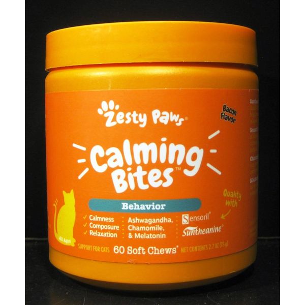 Zesty Paws Calming Bites For Cats Behavior Bacon Flavor Exp 6/26