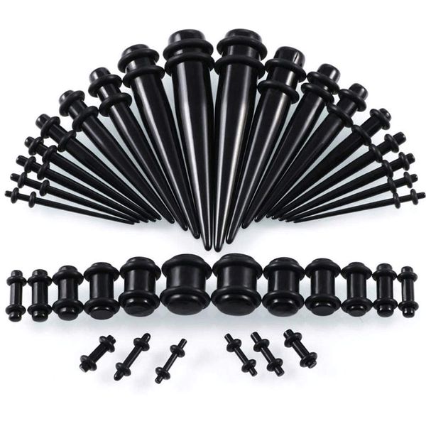 Huacan Dehnstäbe Tunnel Set 1.6-10mm Acryl Dehnstab Dehnset Dehnungsstäbe Schwarz Taper Single Flard Ohr Piercing Plugs Stecker Klassisch Expander Damen Herren Punk 36 Stück