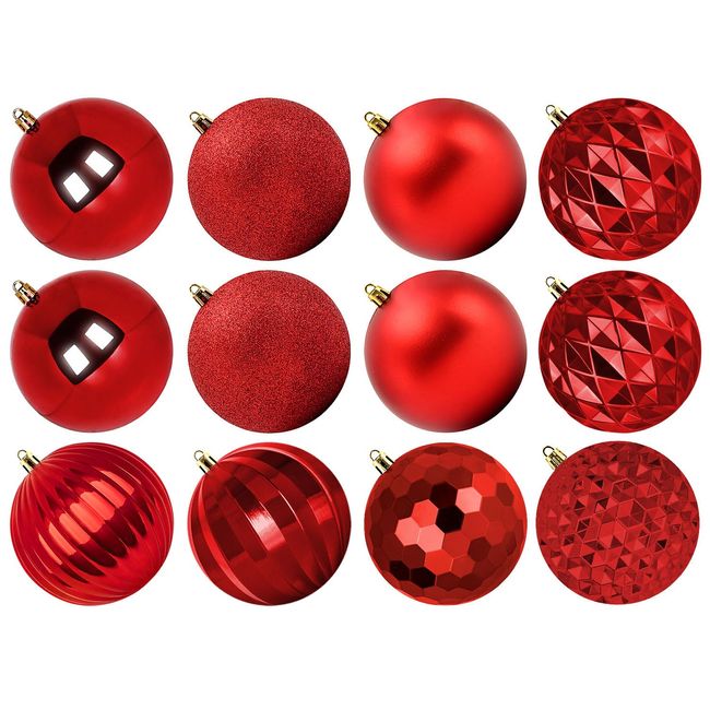 Benjia Extra Large Size Outdoor Christmas Ornaments, Oversized Huge Big Shatterproof Xmas Christmas Plastic Balls for Outside Lawn Yard Tree Hanging Decorations (4"/100mm, Red, 12 Packs)