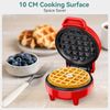 SNAILAR Mini Waffle Maker, 550W Waffle Iron, Ready Indicator Light, Non Stick Coating, Cool Touch Handle, Compact Size, Red