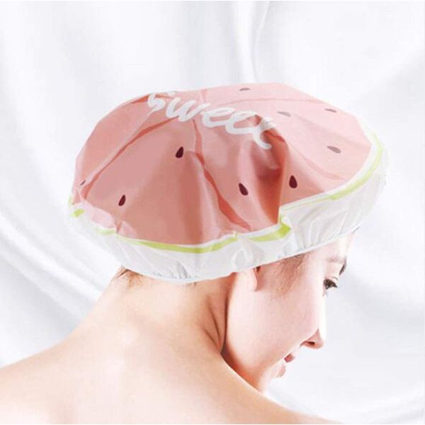 SZB Shower Cap for Adults, Waterproof, Hair Cap, Waterproof Hat, Bath Chap, Bath Hat, For Bath, Shower, Repeated Use, Water Repellent, Waterproof, Cute, Home Use, Commercial Use (Set of 3, Watermelon)