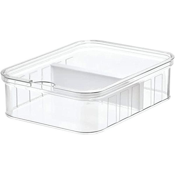 iDesign Fridge Storage Box (21 cm x 16 cm x 9.6 cm), Small Kitchen Storage Container Made of BPA-free Plastic, Kitchen Organiser for Tinned Foods, Spices and More, Clear