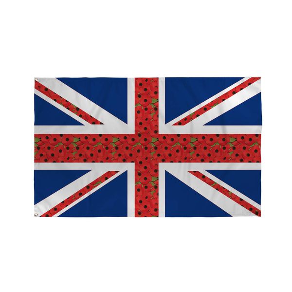 L&S PRINTS Poppy Union Jack Design Banner 5 ft x 3 ft