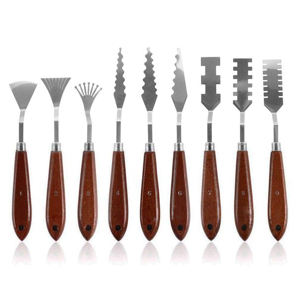 Gasea 9pcs Stainless Steel Palette Knives Painting Mixing Drawing Scrapers Tools Set for Oil Painting Accessories Color Mixing