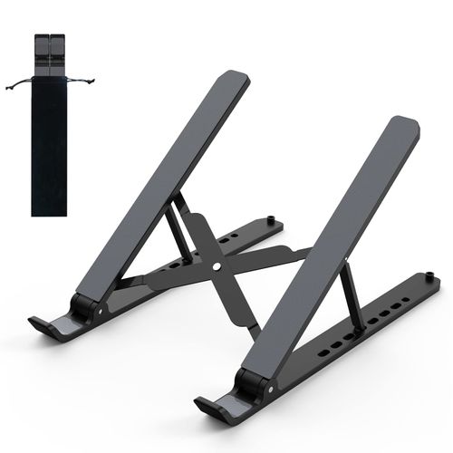 Tonmom Laptop Stand, Foldable Notebook Stand, Height-Adjustable ABS + Silicone Laptop Stand, Ventilated Cooling Laptop Holder for MacBook Pro/Air, HP, Sony, Dell, All 10-15.6 Inch Laptops Black