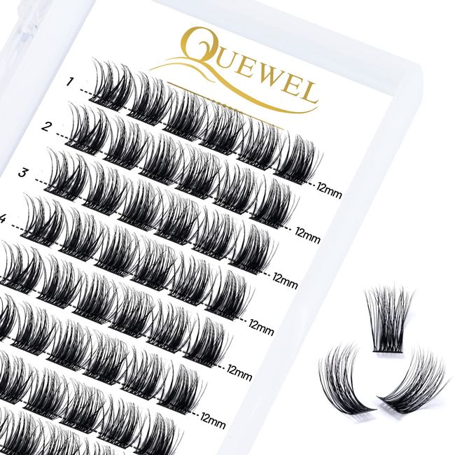 Wimpern Einzeln QUEWEL Einzelne Wimpern Cluster Lashes C Curl 12mm Wimpern Segmente Breit Fundament Individuelle Wimpern für Augen Make-up DIY Wimpernverlängerung(Natürlich 02-C-12mm)