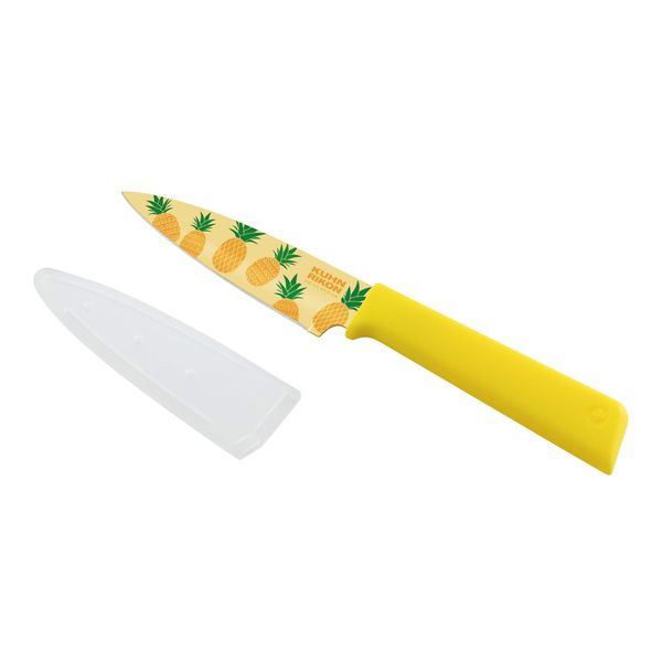 Kuhn Rikon Tropics Pineapple Colori+ Non-Stick Straight Paring Knife with Safety Sheath, Stainless Steel