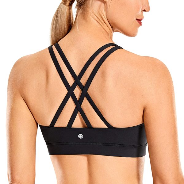 CRZ YOGA Women's Strappy Sports Bras Fitness Workout Padded Yoga Bra Criss Cross Back Black Small